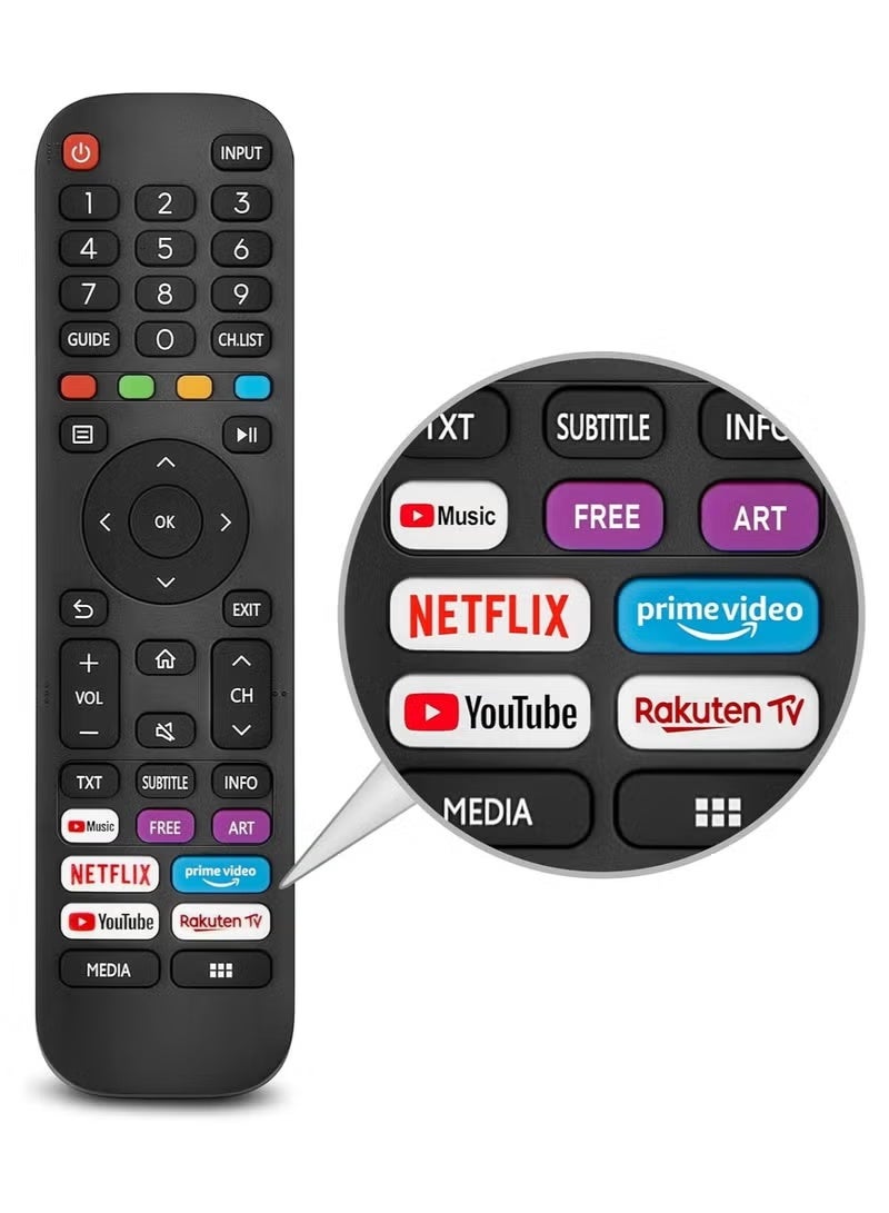 BLUMENIT New Replacement Remote Control, Remote Control Fit, Universal Remote Control Compatible with Hisense-VIDAA-TV-Remote, New Upgraded Infrared Remote Control EN2G30H,with Netflix, Prime Video - Image 1